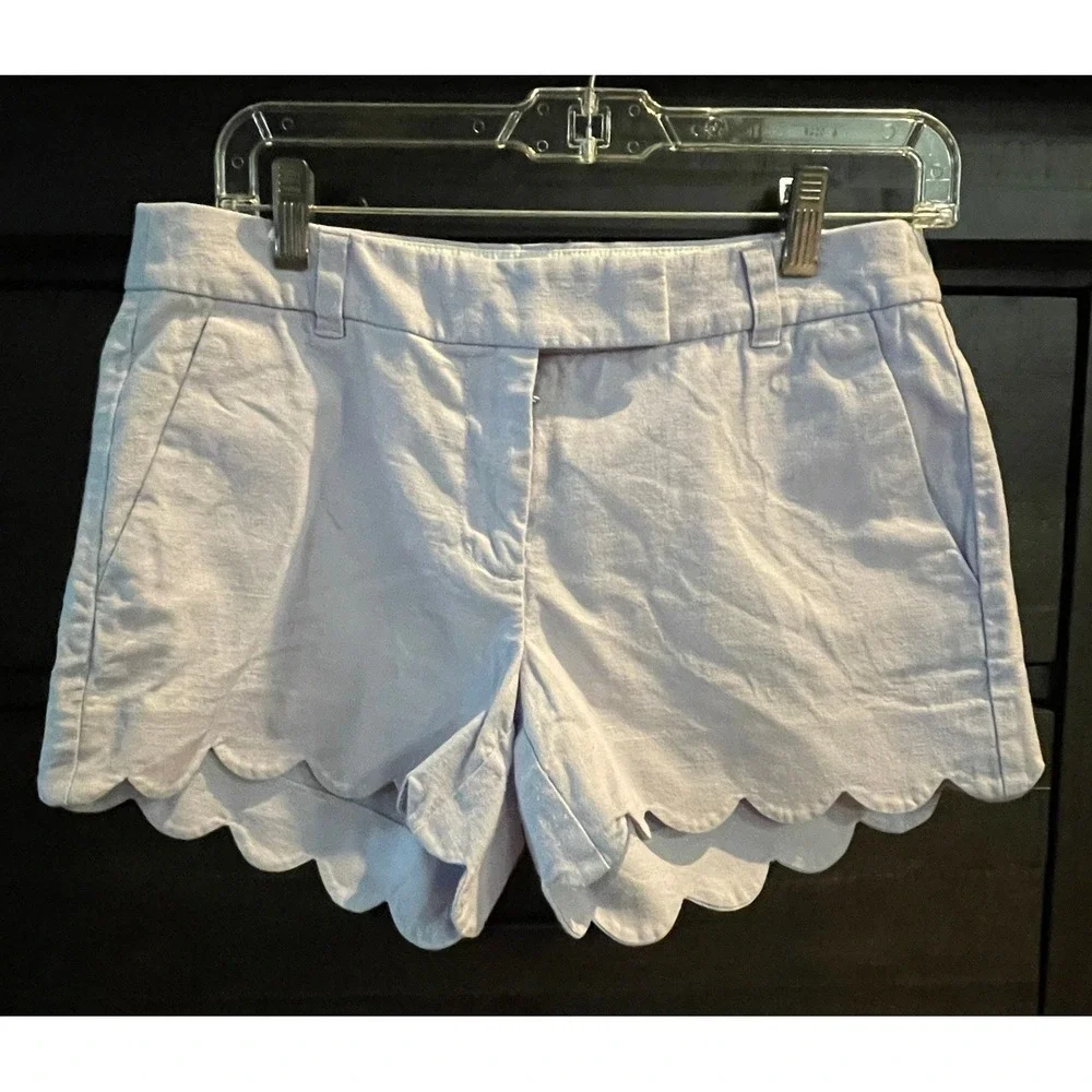 J.Crew Scalloped Hem Shorts Women's Size 4  Linen‎ Blend Pull On Casual Purple